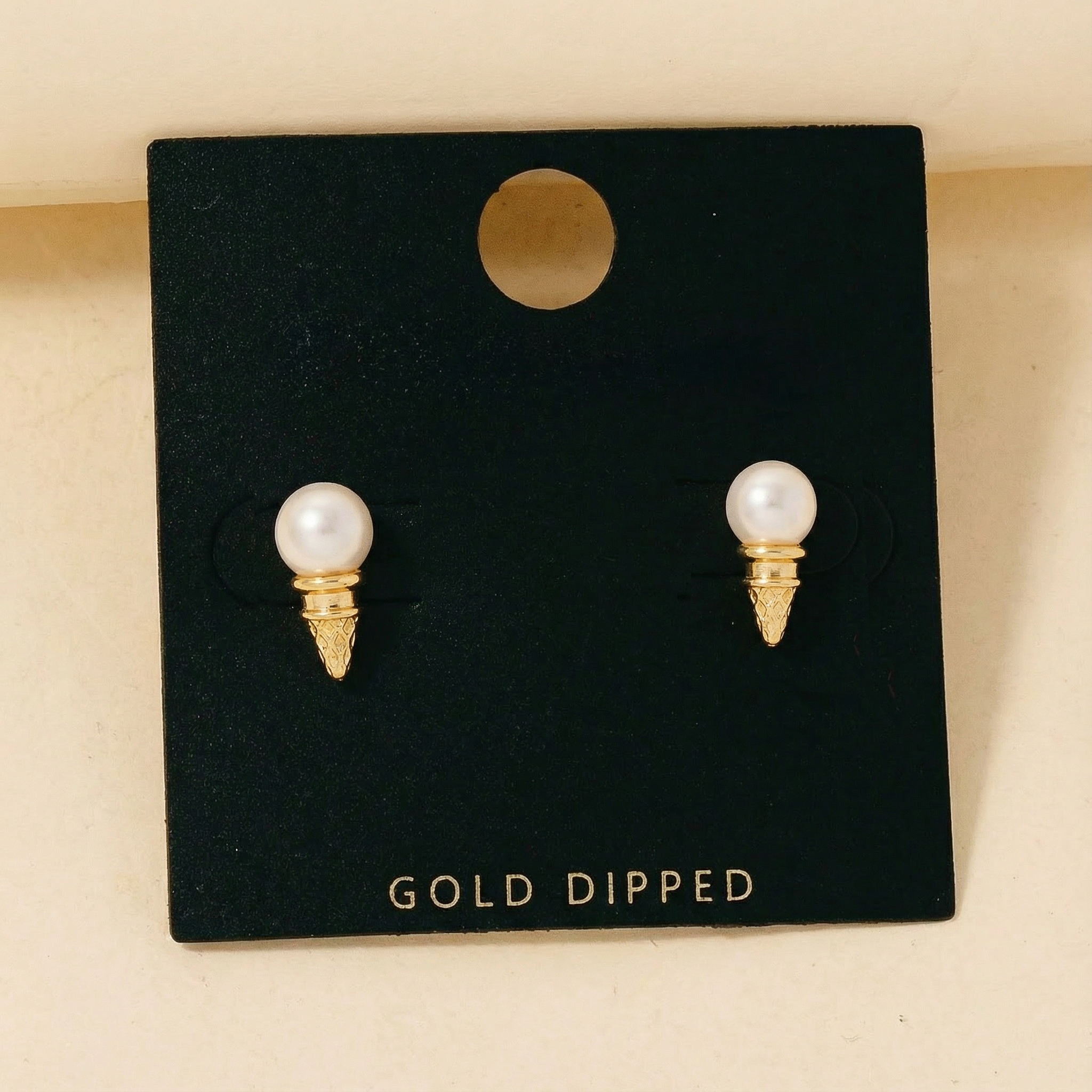 Gold Dipped Pearl Ice Cream Cone Stud Earrings