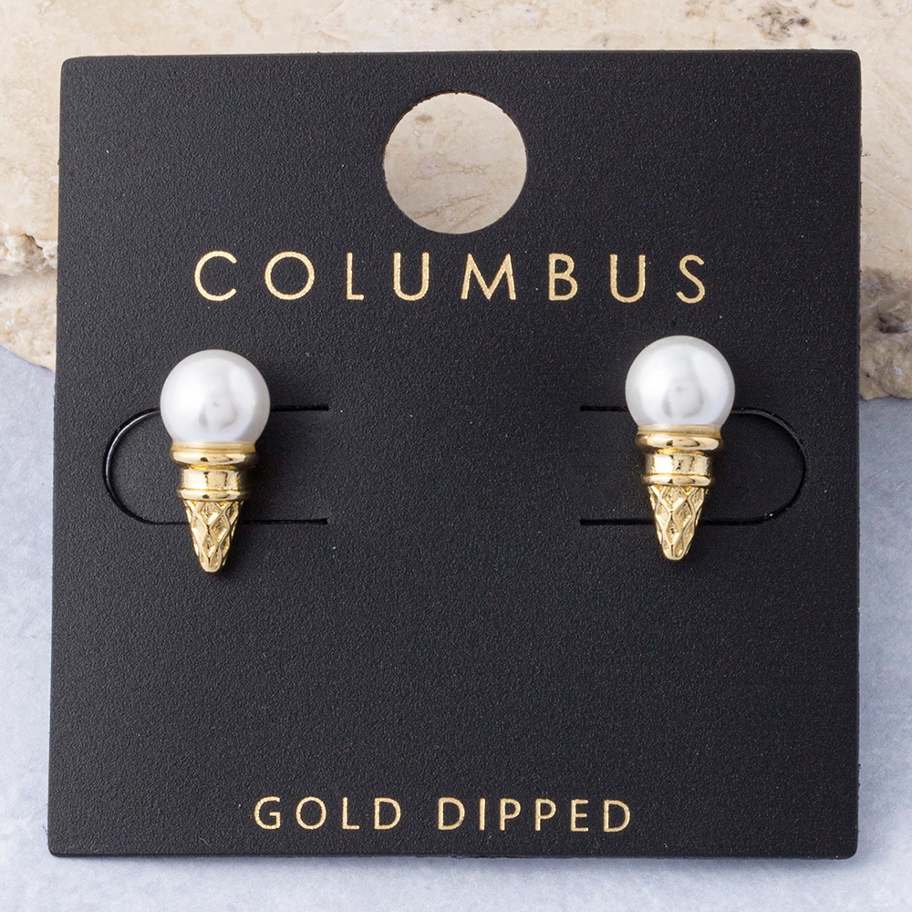 Gold Dipped Pearl Ice Cream Cone Stud Earrings