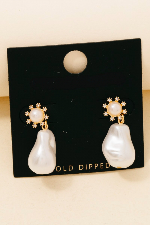 Gold Dipped Pearl And Cz Studs Dangle Earrings
