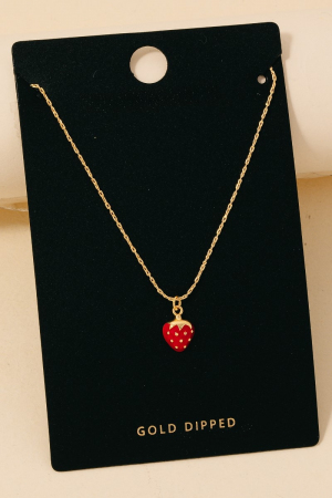 Gold Dipped Epoxy Strawberry Pendant Necklace