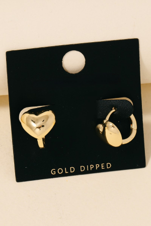 Gold Dipped Heart Hinge Hoop Earrings