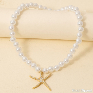Gold Dipped Starfish Pendant Pearl Beaded Necklace