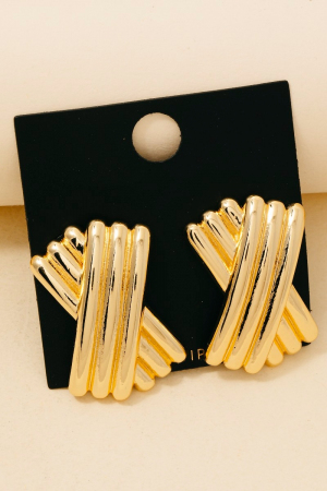 Gold Dipped Layered Ridged Stud Earrings