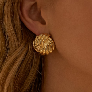 Gold Dipped Knot Disc Stud Earrings