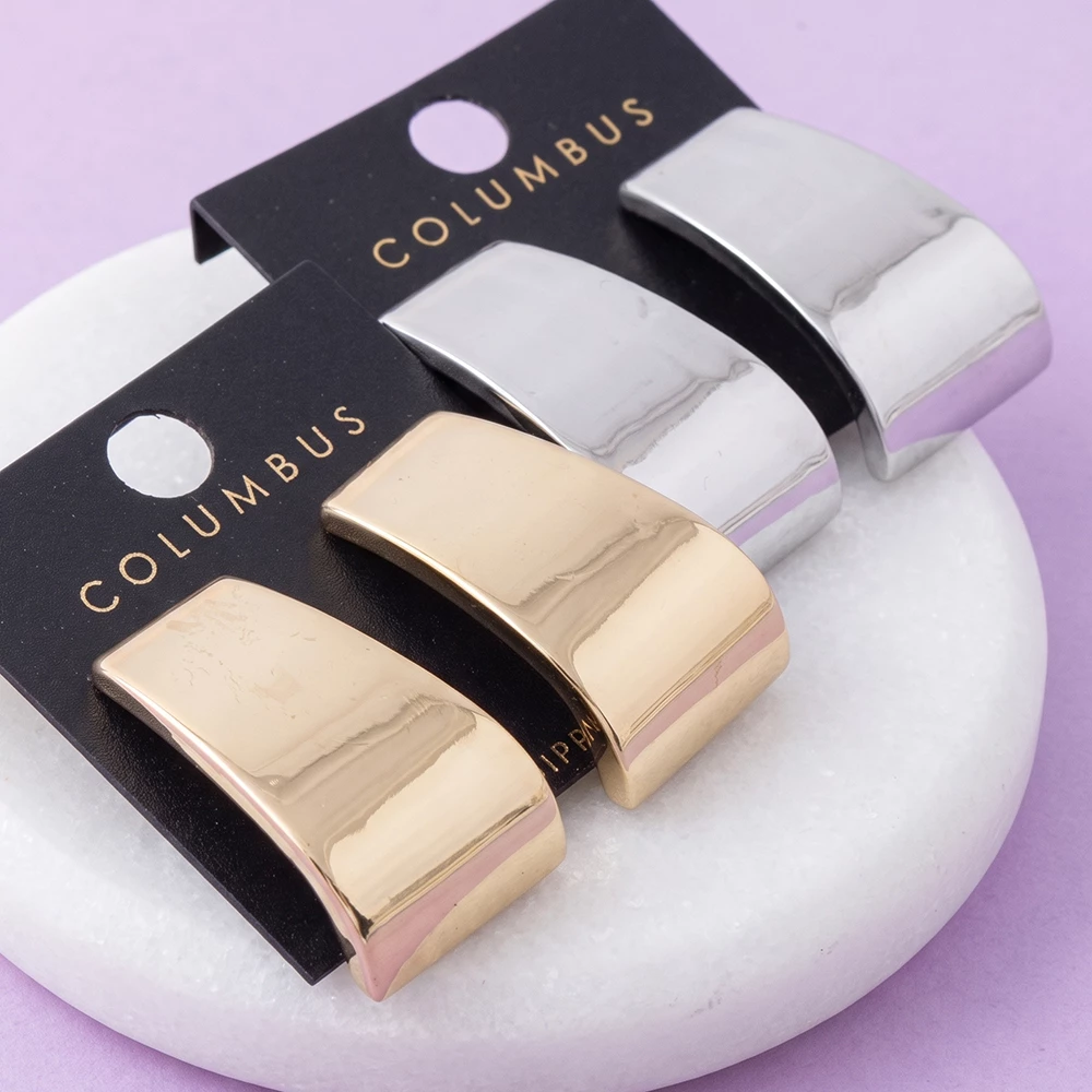 Gold Dipped Wide Polished Curved Plate Hoop Earrings