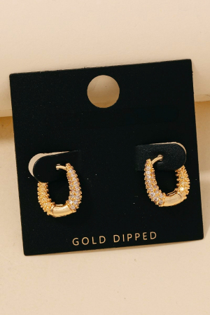 Gold Dipped Cz Pave Hinge Hoop Earrings