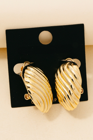 Gold Dipped Ridge Texture Shield Stud Earrings