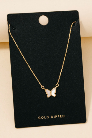 Gold Dipped Mother Of Pearl Butterfly Pendant Necklace