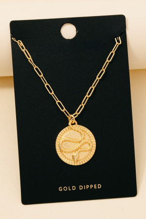 Gold Dipped Snake Coin Pendant Necklace