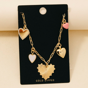 Gold Dipped Assorted Heart Charms Chain Necklace
