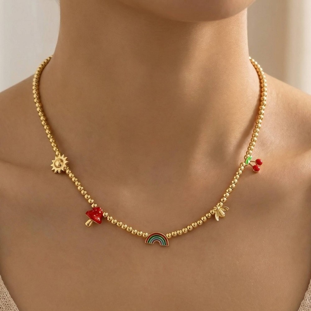 Gold Dipped Mixed Charms Beaded Necklace