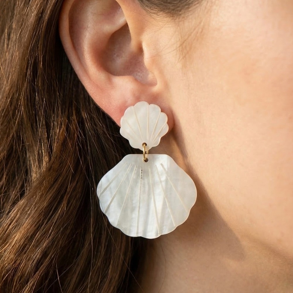 Mother Of Pearl Clam Shell Dangle Earrings