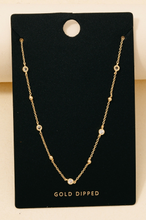 Gold Dipped Cz Station Charms Necklace
