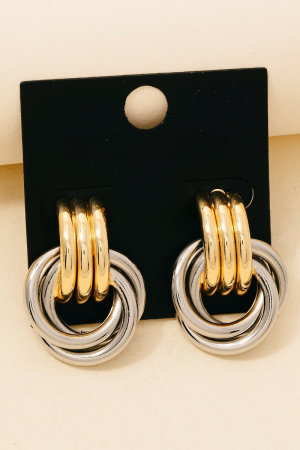 Gold Dipped Two Tone Multi Layered Link Dangle Earrings