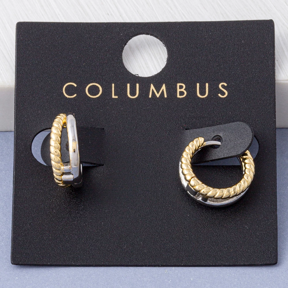 Gold Dipped Two Tone Rope Twist Huggie Earrings