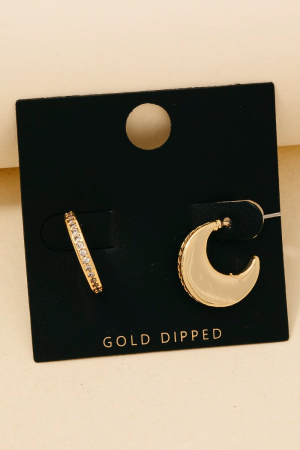 Gold Dipped Cz Pave Edge Crescent Hoop Earrings