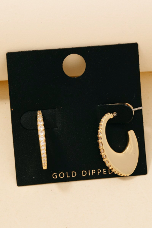 Gold Dipped Cz Pave Edge Oval Hoop Earrings