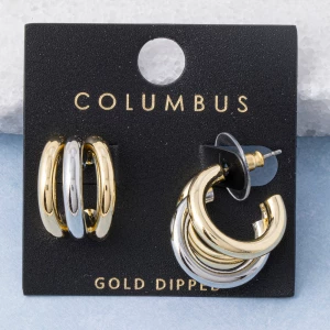 Gold Dipped Two Tone Triple Band Hoop Earrings