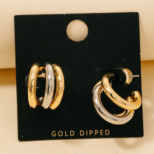 Gold Dipped Two Tone Layered Tube Hoop Earrings
