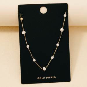 Gold Dipped Mini Pearl Station Beads Chain Necklace