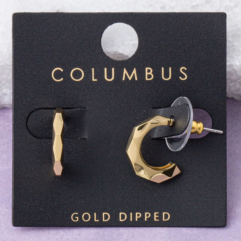 Gold Dipped Faceted Geometric Small Hoop Earrings