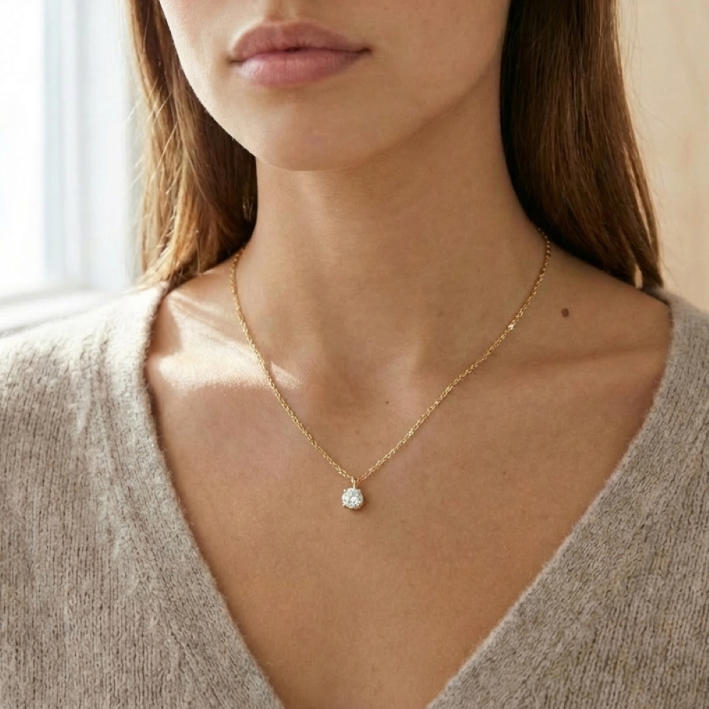 Gold Dipped Circle Cz Gem Pendant Necklace