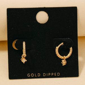 Gold Dipped Mini Cz Charm Pave Hoop Earrings