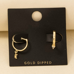 Gold Dipped Mini Cz Charm Hoop Earrings