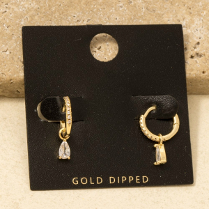 Gold Dipped Pave And Tear Gem Hoop Earrings