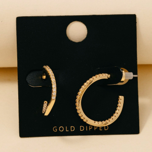 Gold Dipped Cz Pave Edge Wavy Hoop Earrings