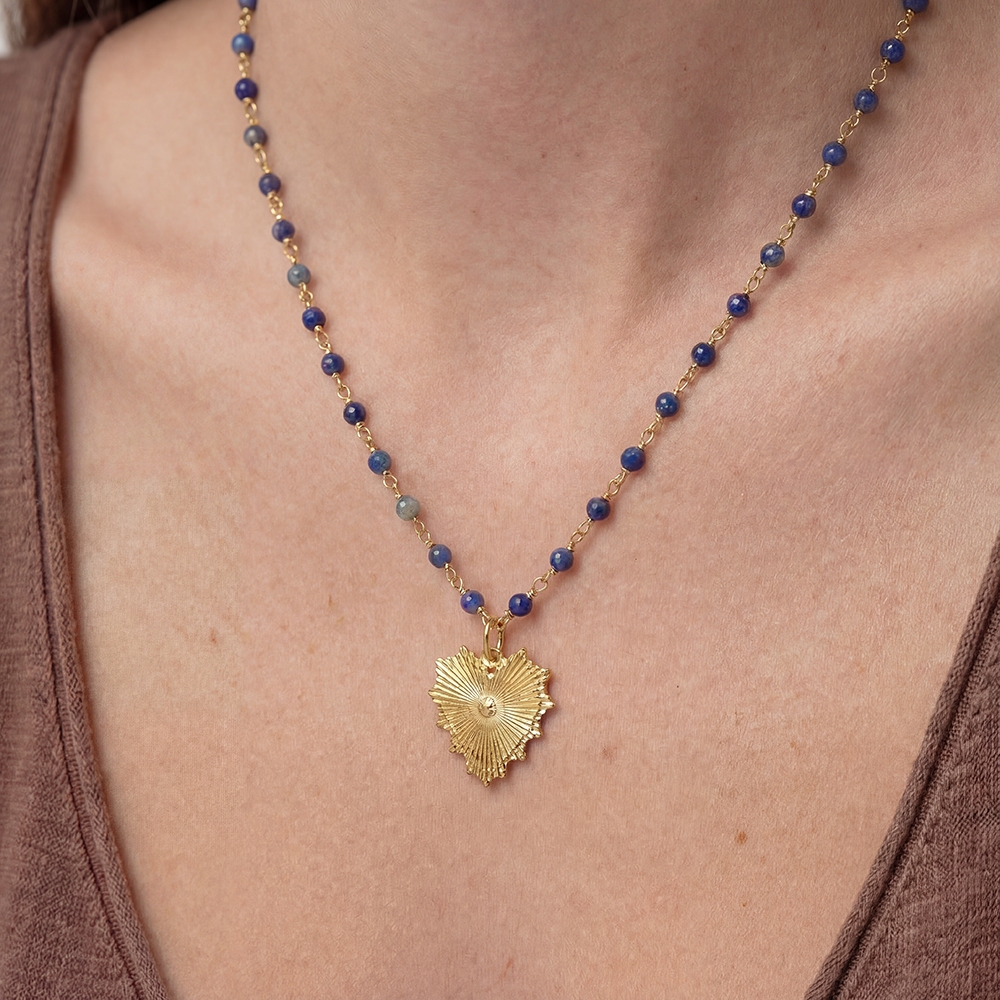 Gold Dipped Bead And Chain Heart Pendant Necklace
