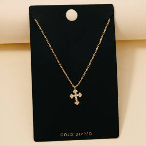 Gold Dipped Cz Pave Gothic Cross Gem Pendant Necklace