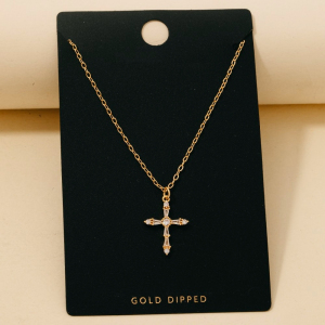 Gold Dipped Dainty Cz Cross Pendant Necklace