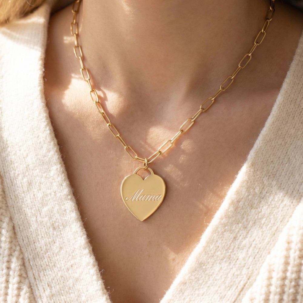 Gold Dipped Mama Heart Pendant Necklace