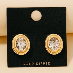 Gold Dipped Cz Oval Set Stud Earrings