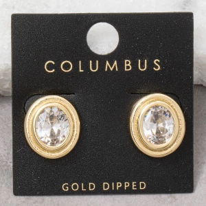 Oval Bezel Cz Double Rim Stud Earrings
