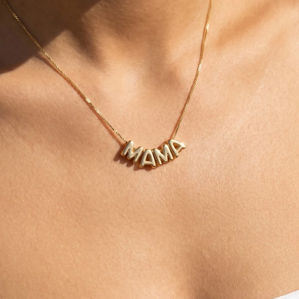 Gold Dipped Mama Letters Chain Necklace