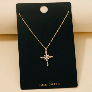 Gold Dipped Intricate Cz Cross Pendant Necklace