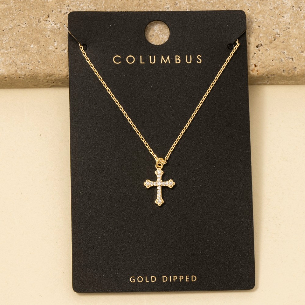 Gold Dipped Pave Cz Cross Pendant Necklace
