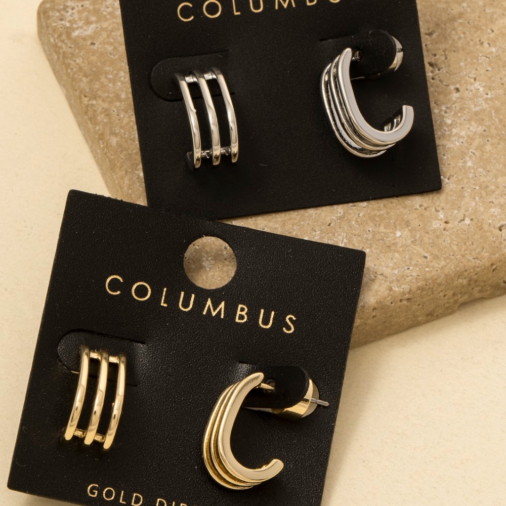 Gold Dipped Triple Layered Dainty Hoop Earrings