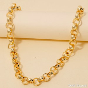 Gold Dipped Wide Circle Ring Link Classic Chain Necklace