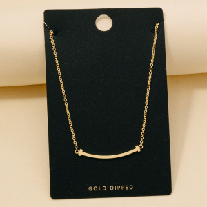 Gold Dipped Curved Bar Pendant Necklace