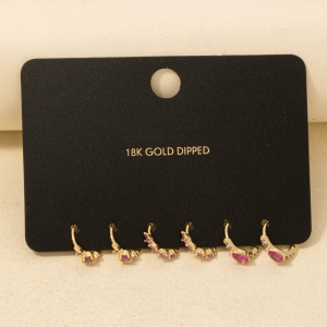 Gold Dipped Cz Gem Studs Hoop Earrings Set