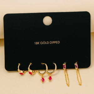 Gold Dipped Mixed Pink Cz Gems Earrings Set