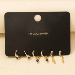 Gold Dipped Mixed Blue Cz Gems Earrings Set