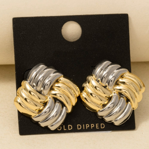 Gold Dipped Two Tone Square Weave Stud Earrings