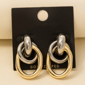 Gold Dipped Two Tone Oval Hoop Door Knocker Earrings