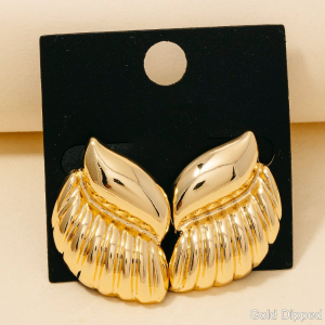 Gold Dipped Intricate Wings Shield Stud Earrings