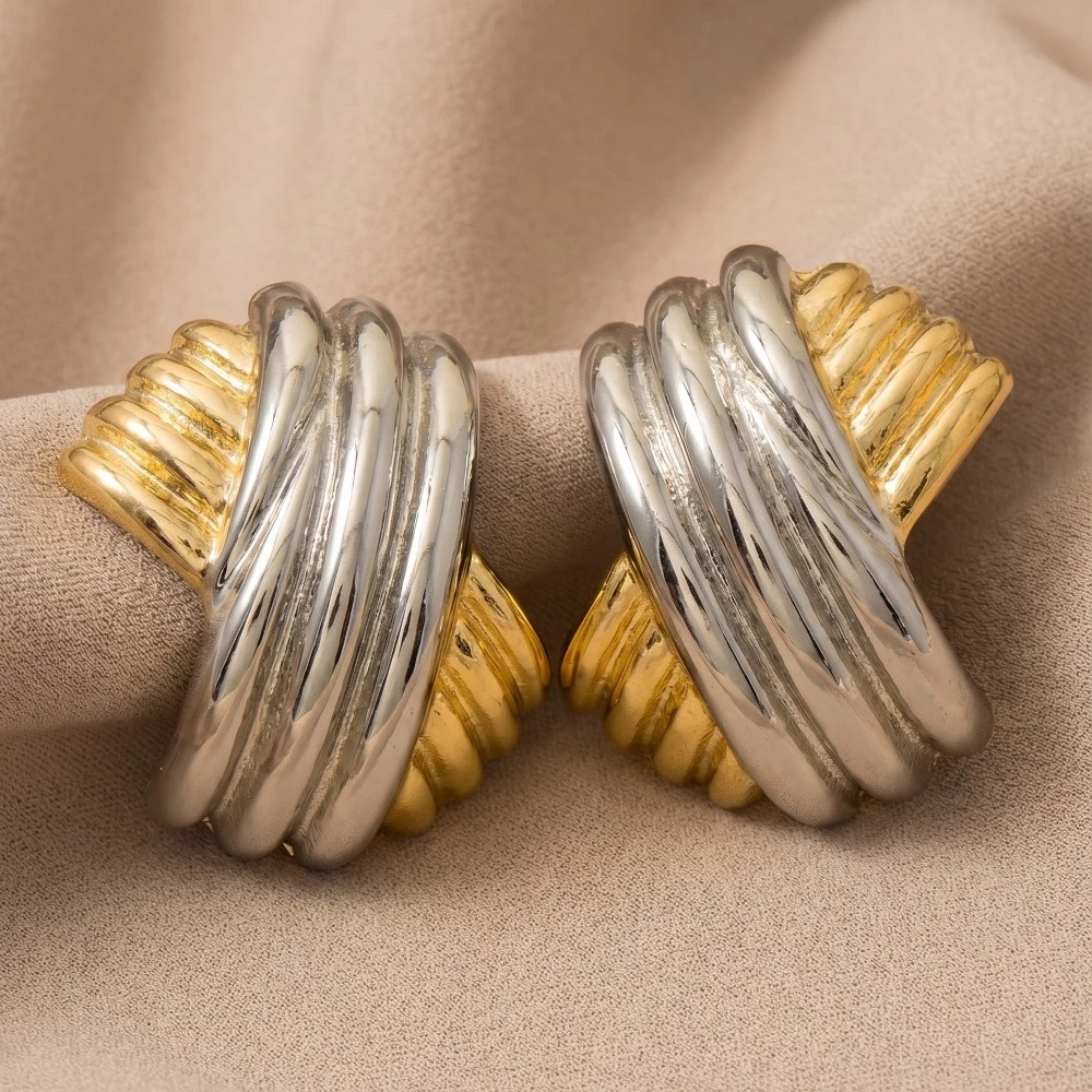 Gold Dipped Two Tone Hash Layered Hoop Earrings