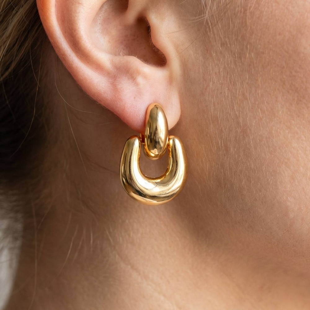 Gold Dipped Rounded Door Knocker Earrings
